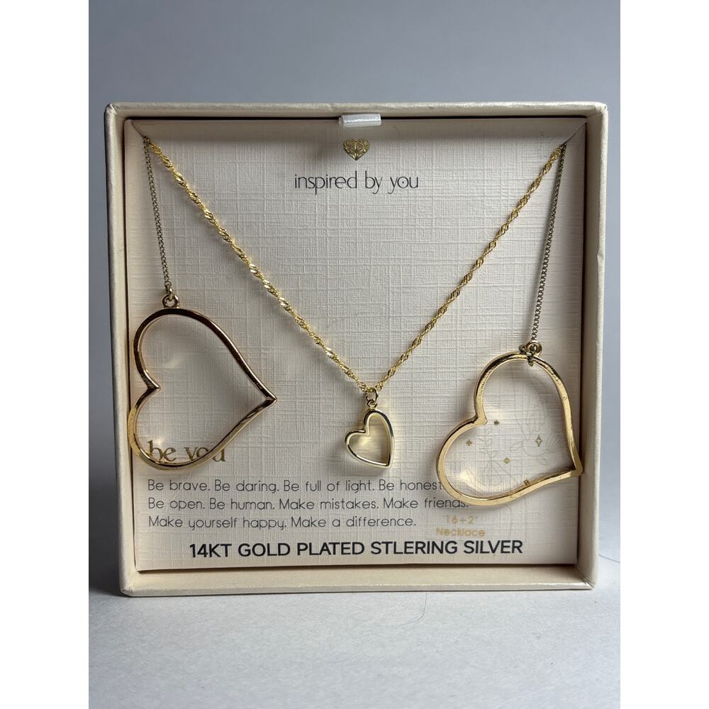 14K Gold Plated Sterling Silver Heart Necklace Set Gift Boxed